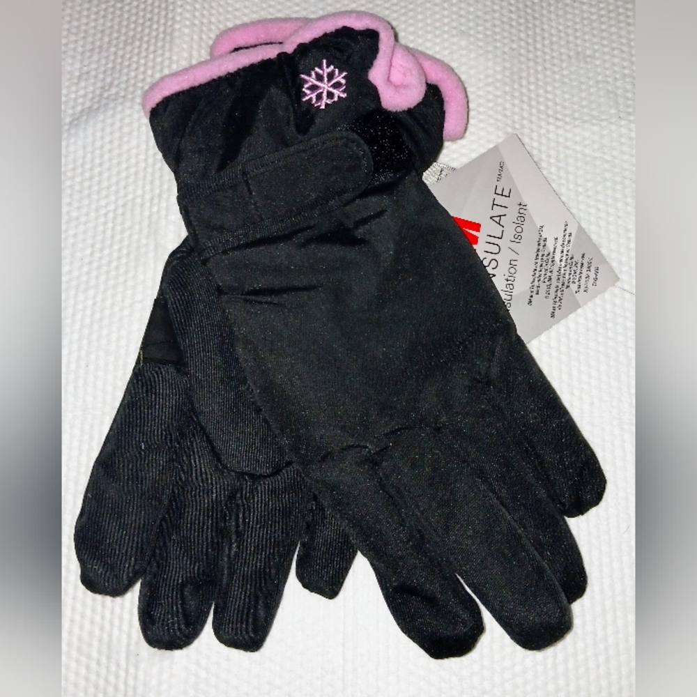 Grand Sierra Women's Polyester Ski Gloves, Palm Patch, Knit Wrist Cuff, Strap L